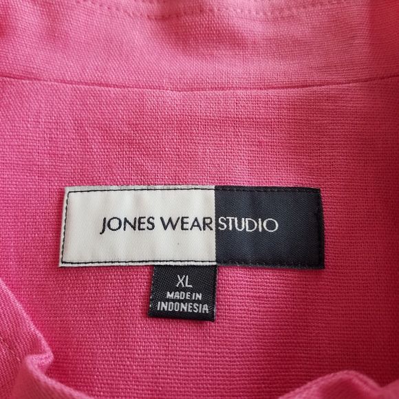 Vtg Jones Wear Studio Womens XL Linen Blend Blazer Roll Tab Sleeve Barbie Pink - Picture 5 of 9